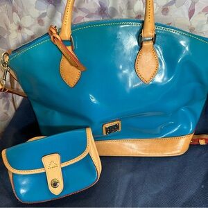 Dooney & Bourke Darcy Medium Satchel Turquoise Patent Leather w/ Matching Pouch